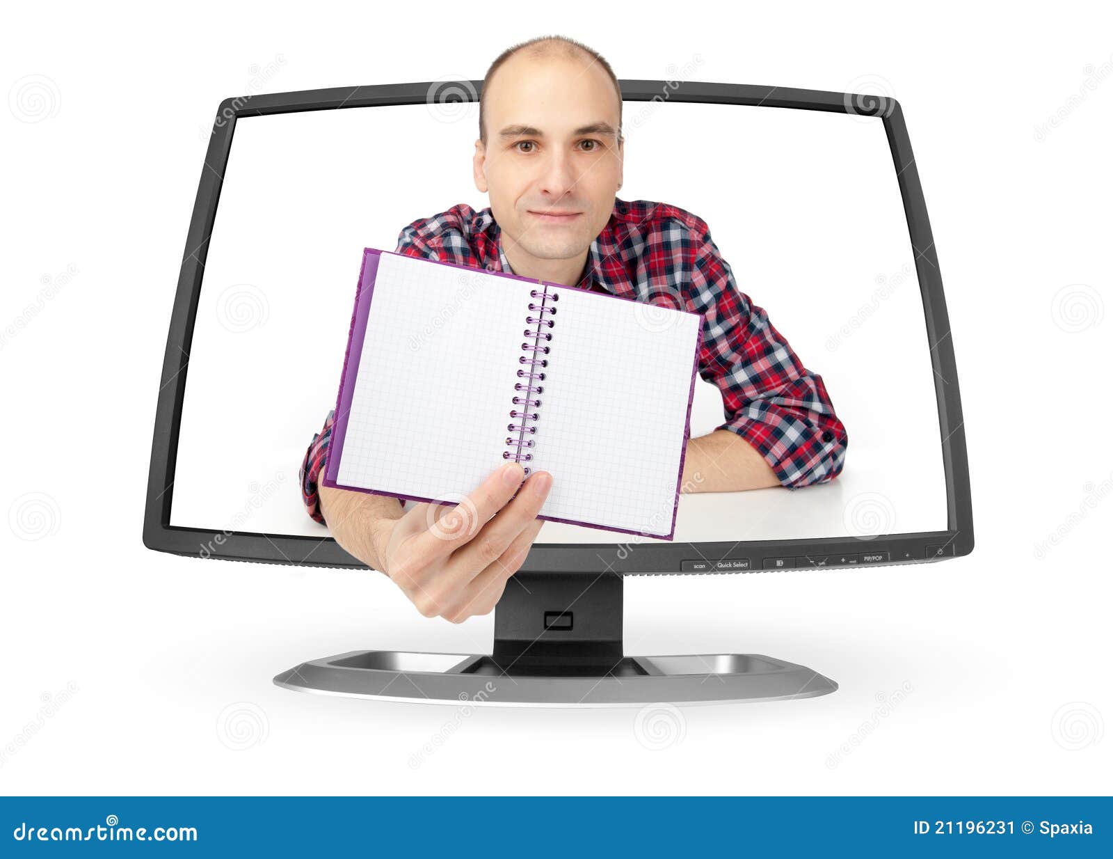 Moan And Move On Notepad Man Showing Notepad through the Monitor Stock Image - Image of computer