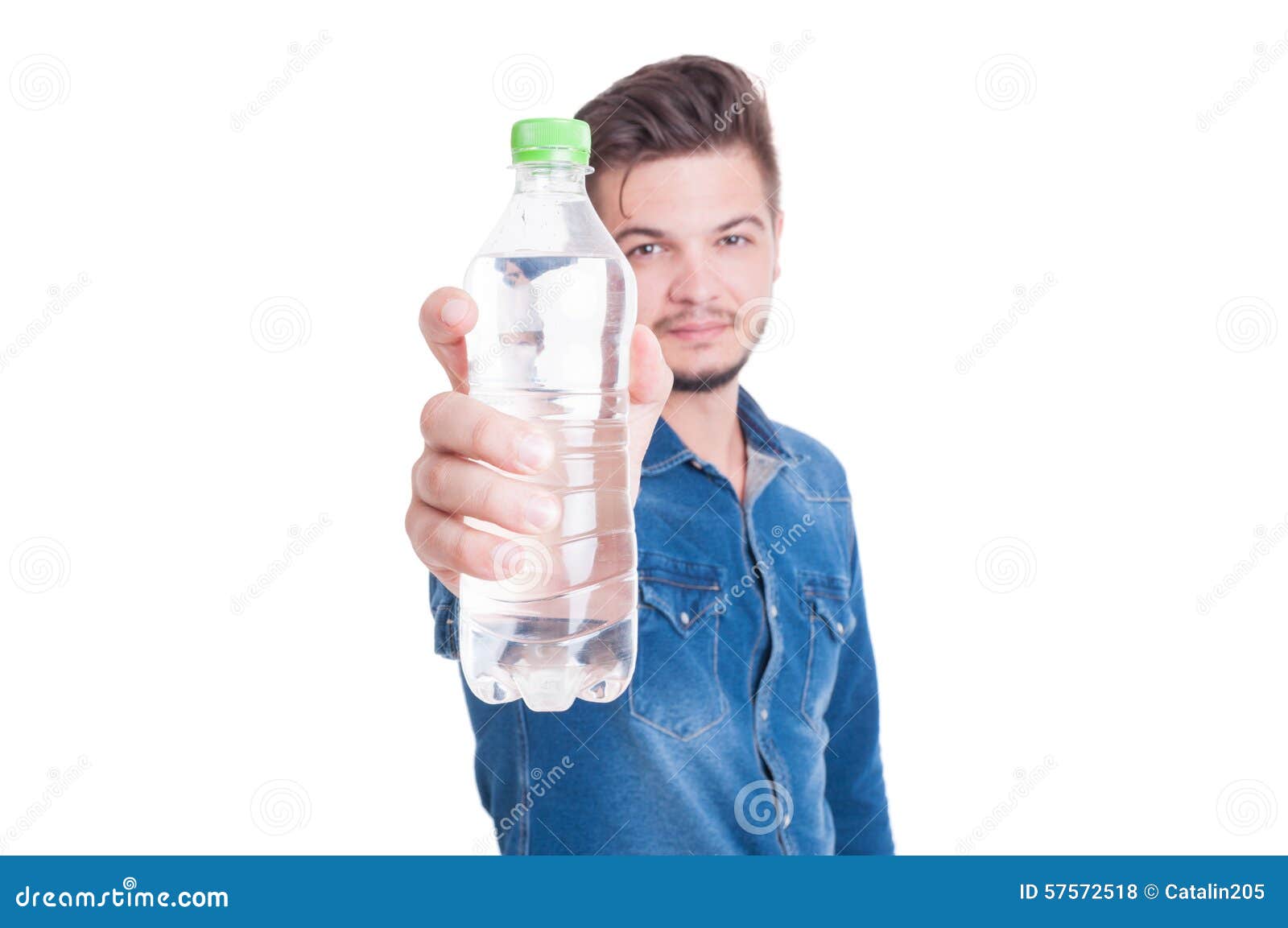Man Showing Plastic Bottle with Cold Water Stock Photo Image of drink