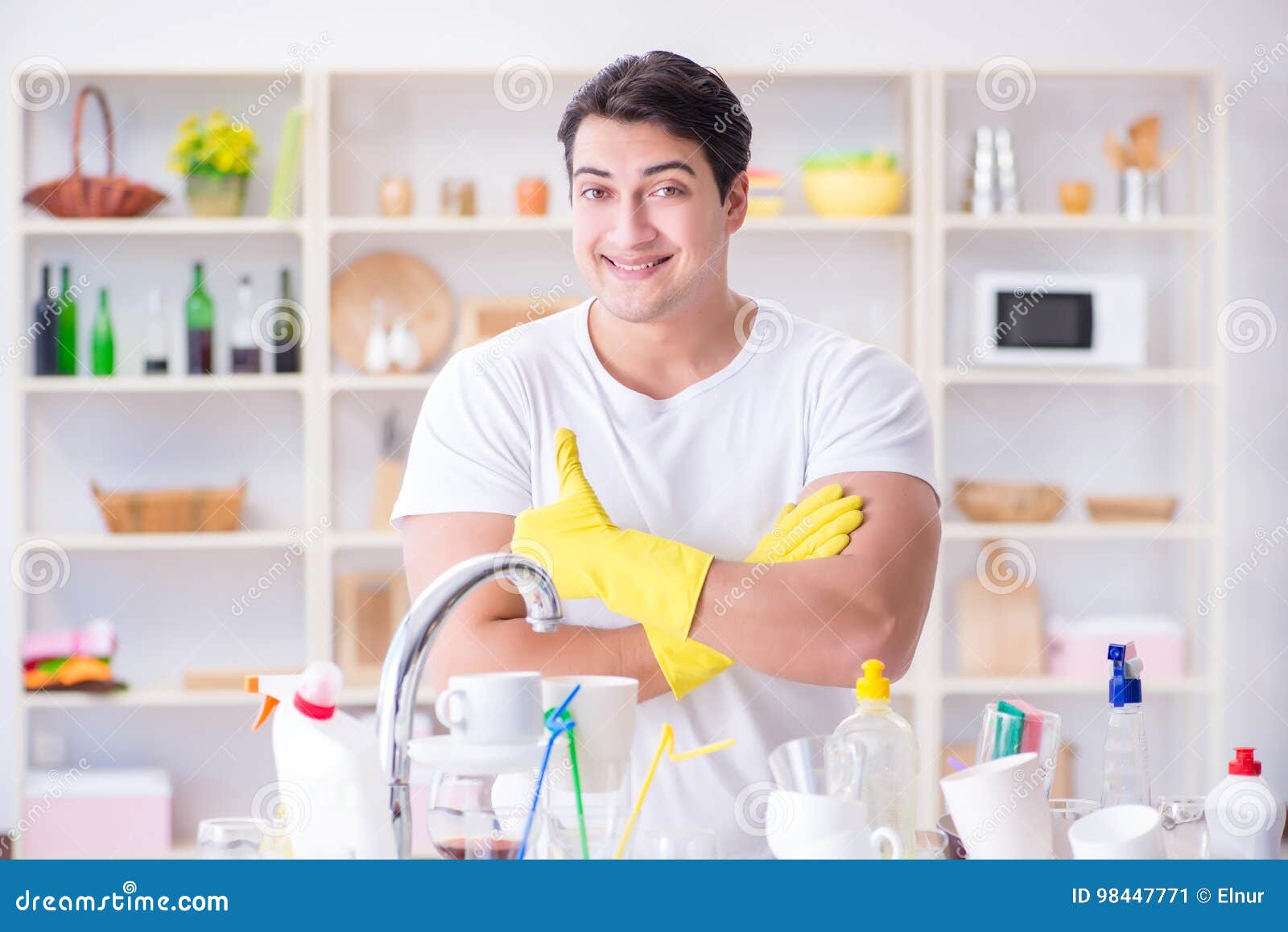 The Man Showing Thumbs Up Washing Dishes Stock Image Image of dishes