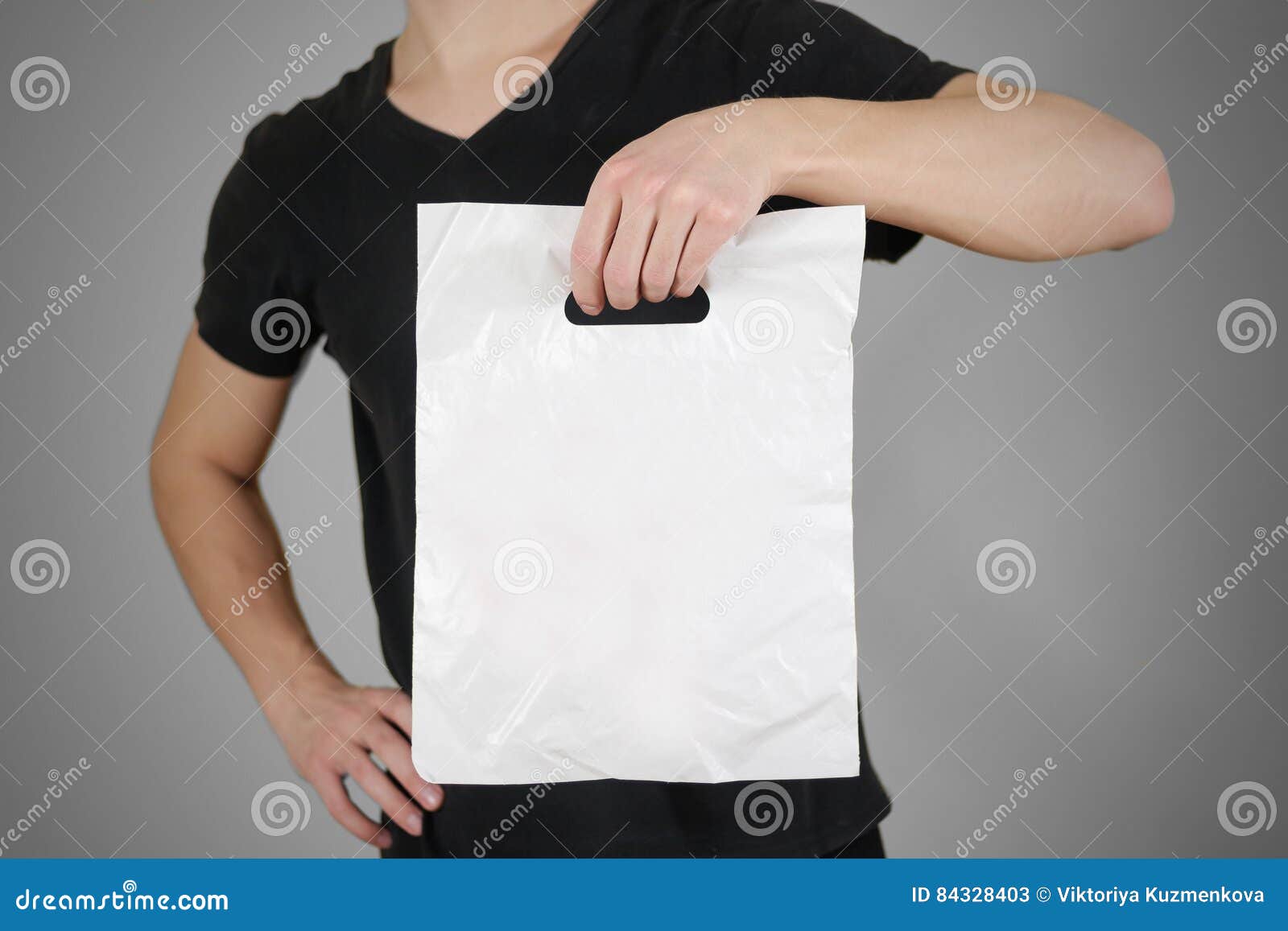 Download Man Shows Blank Plastic Bag Mock Up Isolated. Empty White ...