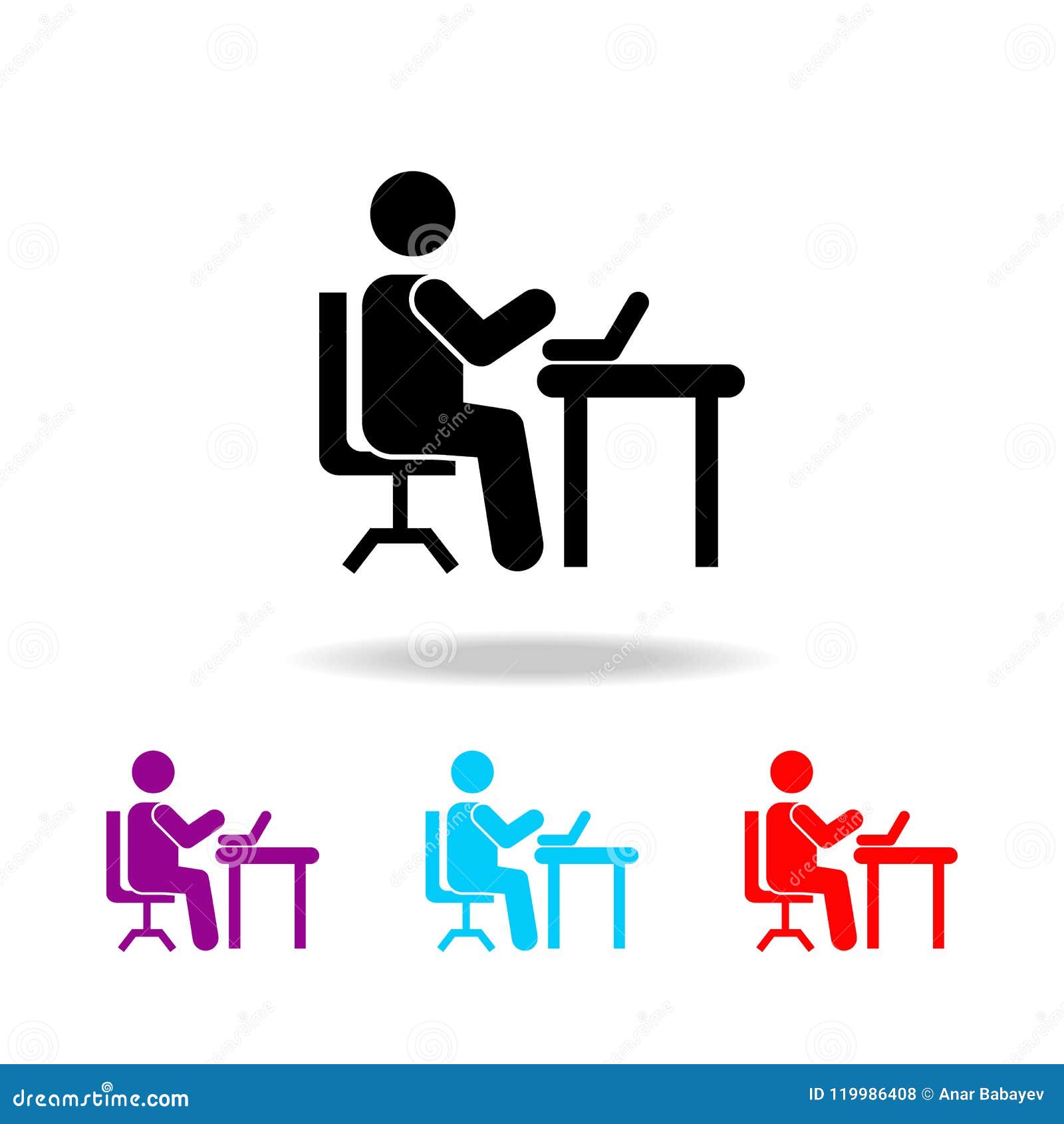 man silhouette working on computer icon. s of people in different activities in multi colored icons. premium quality graphi