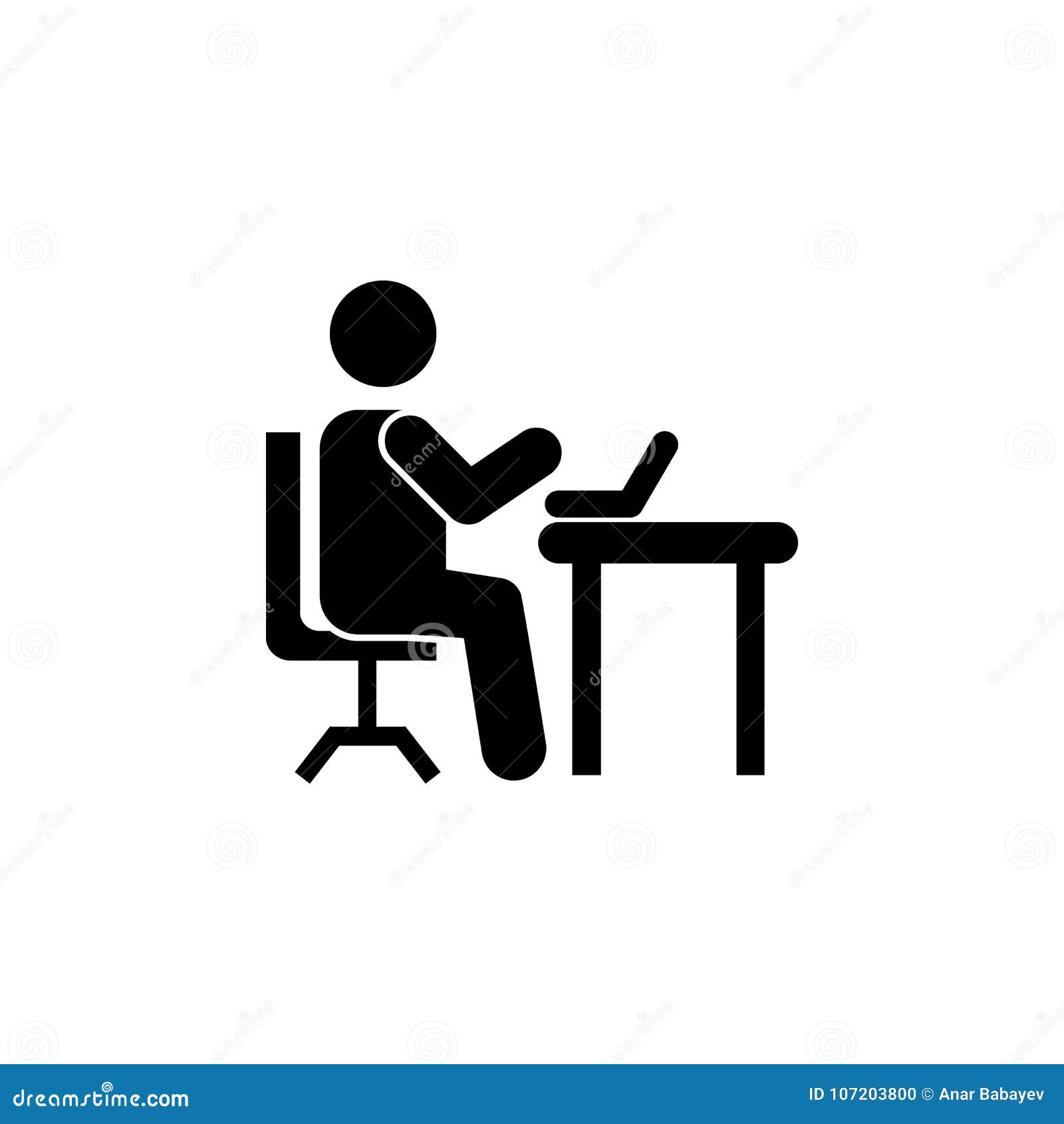 Man Silhouette Working On Computer Icon Stock Vector