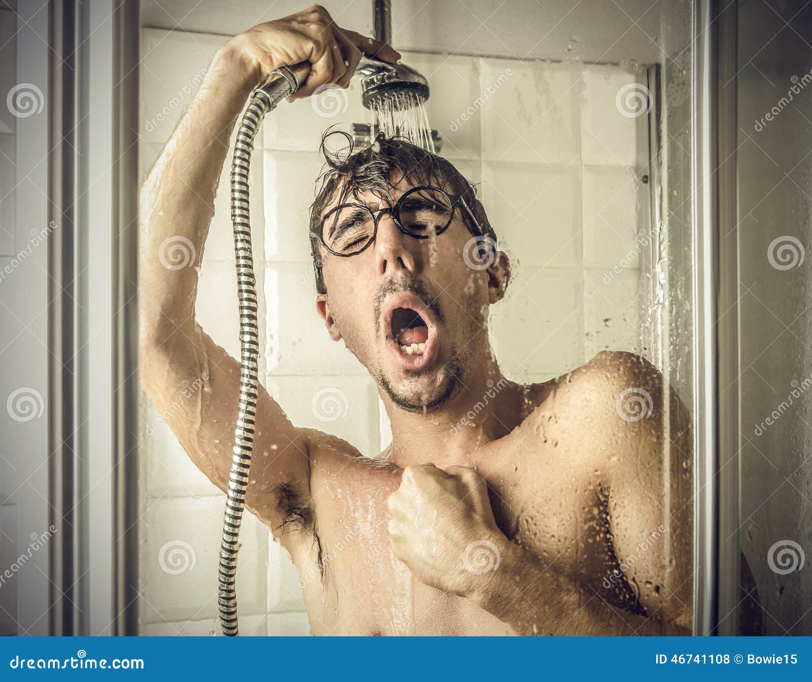 Man singing in the shower stock photo. Image of douche 46741108