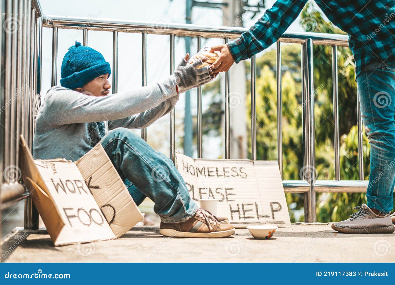 The Man Sitting Begging on an Overpass Stock Image - Image of hand ...