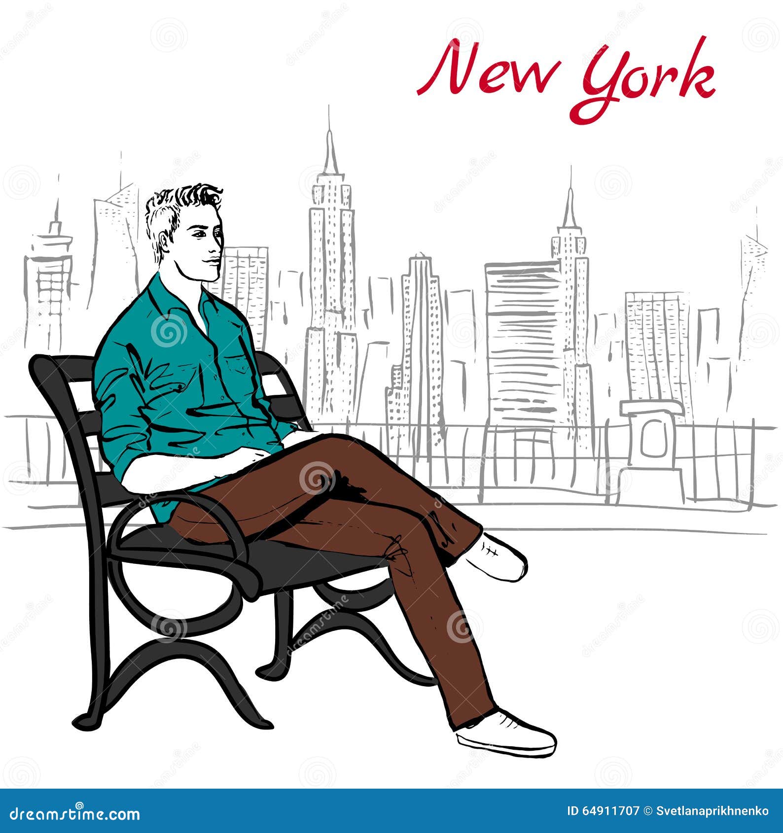 Man sitting on bench stock vector. Illustration of hand - 64911707