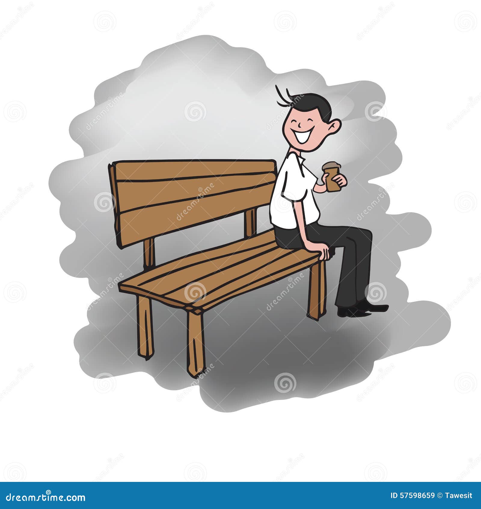 Man Sitting on Bench Drinking Coffee Stock Vector - Illustration of young,  cartoon: 57598659