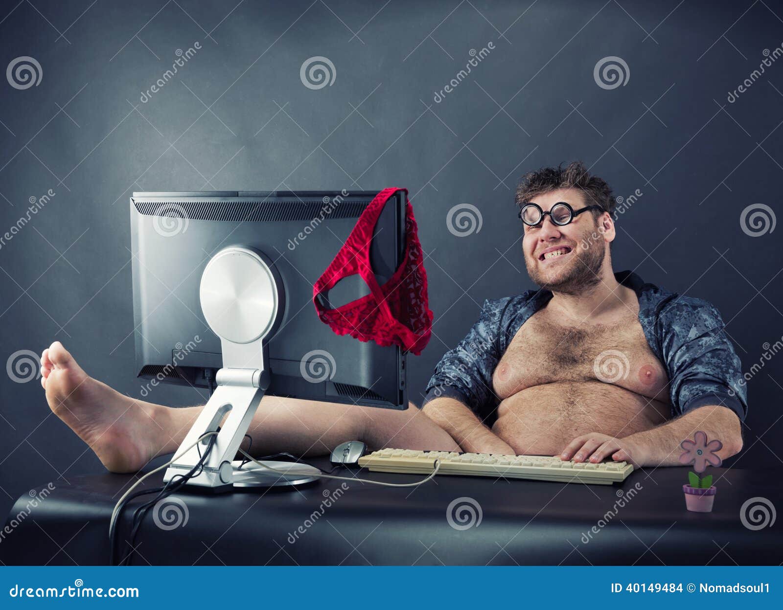 Fat Man At Computer 48