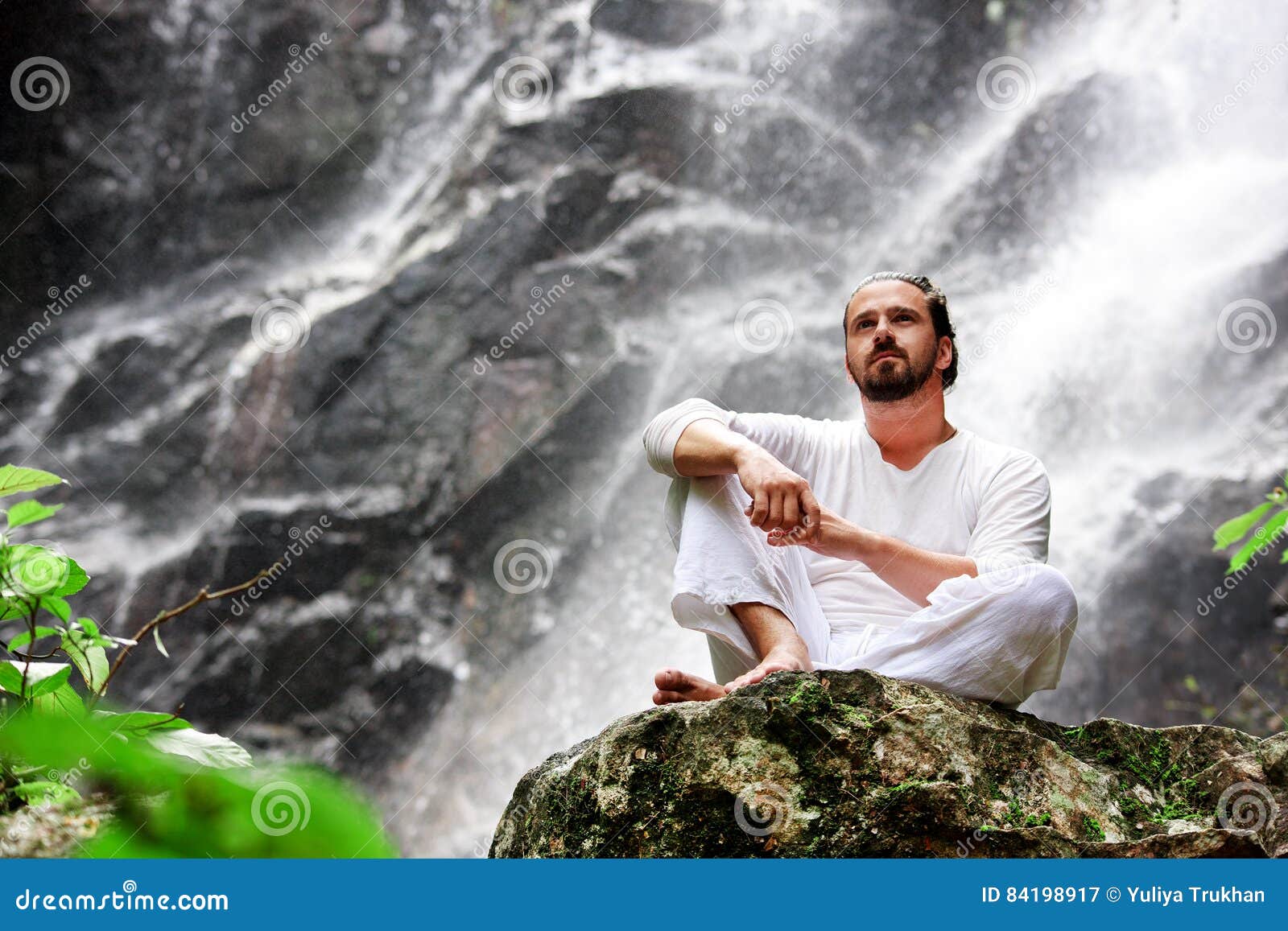 Waterfall In Tropical Jungle And Alone Woman In Bikini. Leke Leke ...