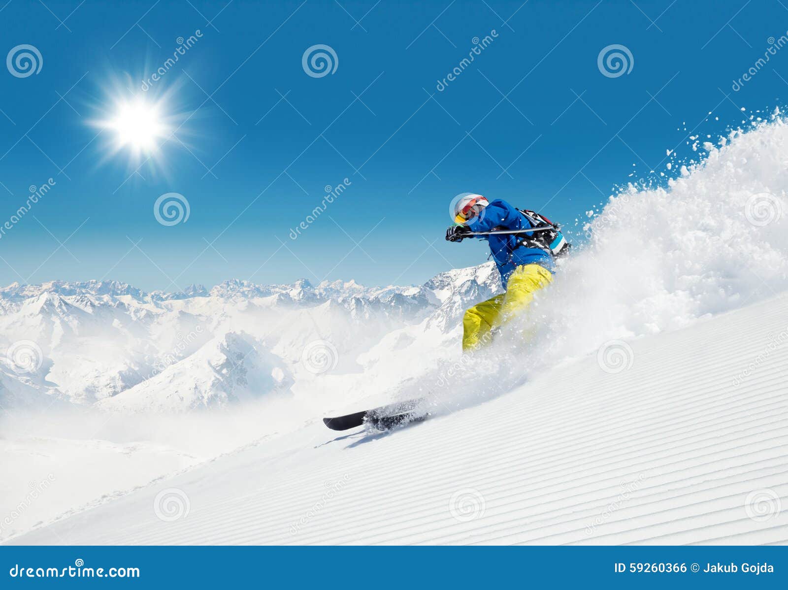 Man skier running downhill stock photo. Image of people 59260366