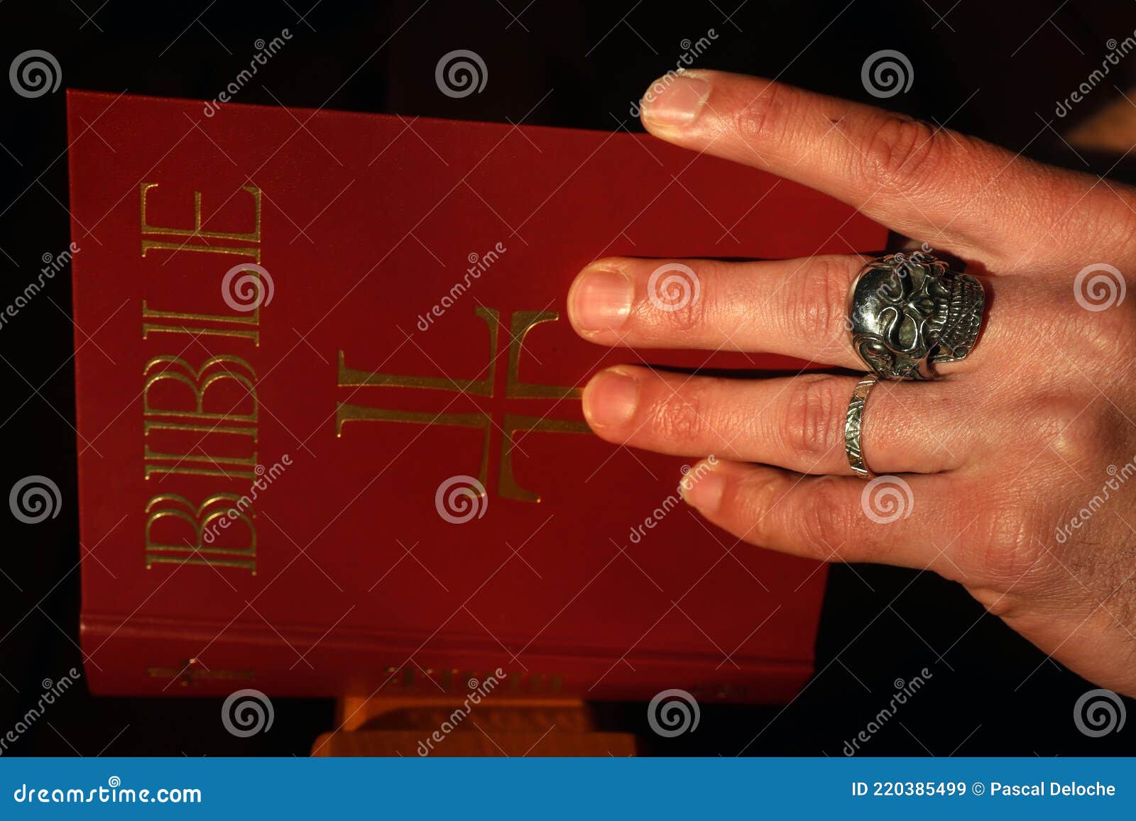 Reading the bible. stock image. Image of indoors, skull 220385499