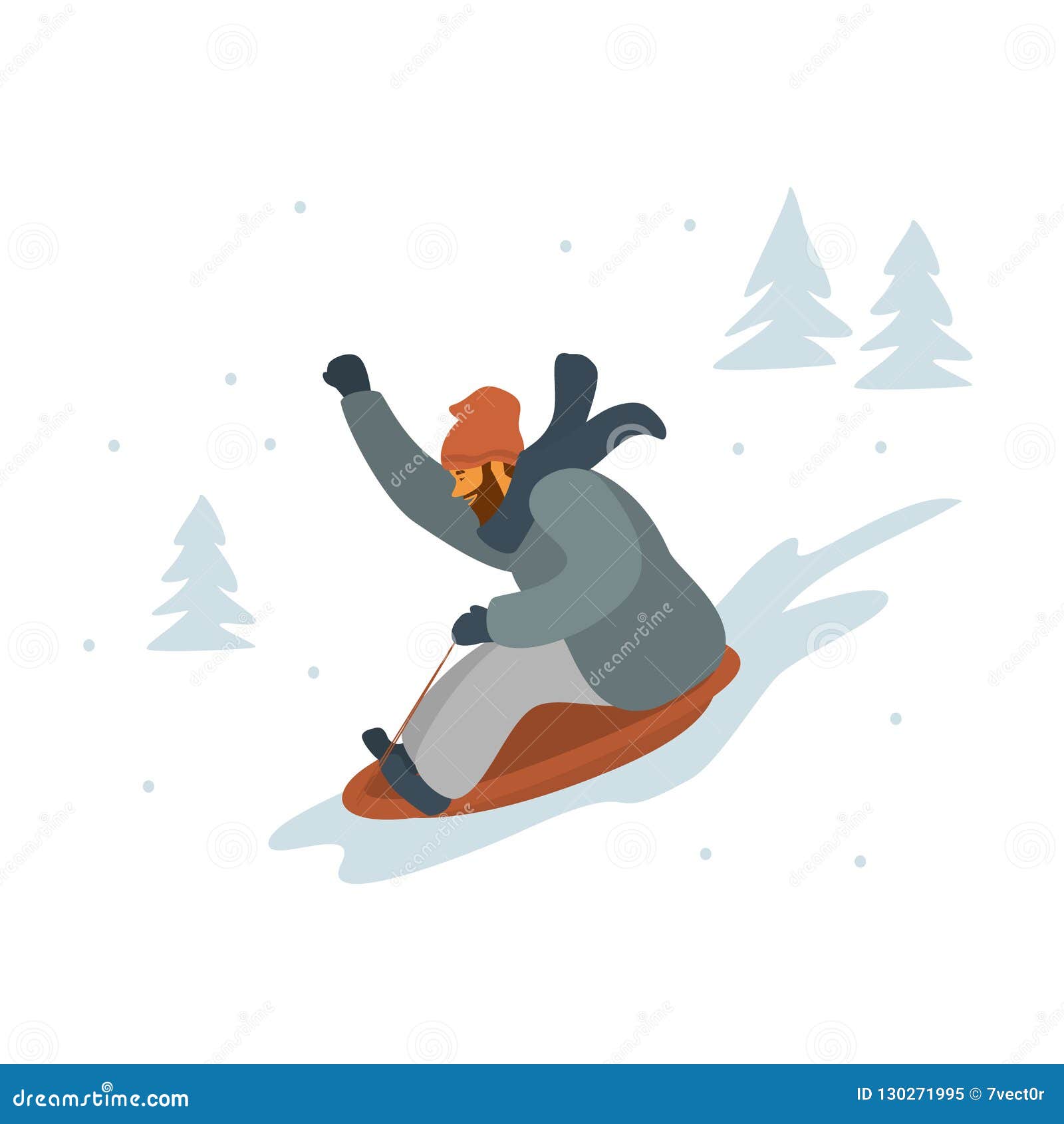 Man Sledding Downhill Isolated Vector Stock Vector Illustration of