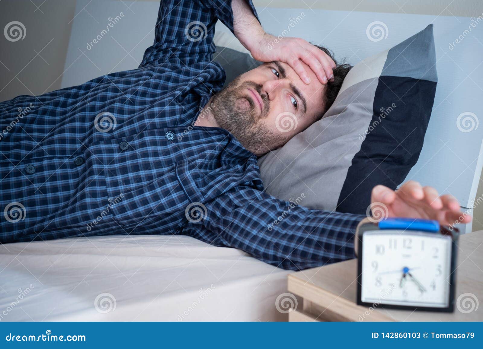 Man with Sleep Disorder Lying in the Bed Stock Image Image of