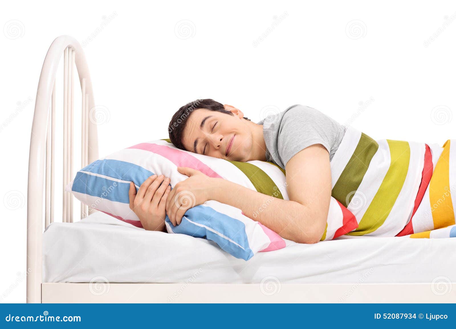 Man Sleeping in a Bed and Dreaming Sweet Dreams Stock Photo Image of