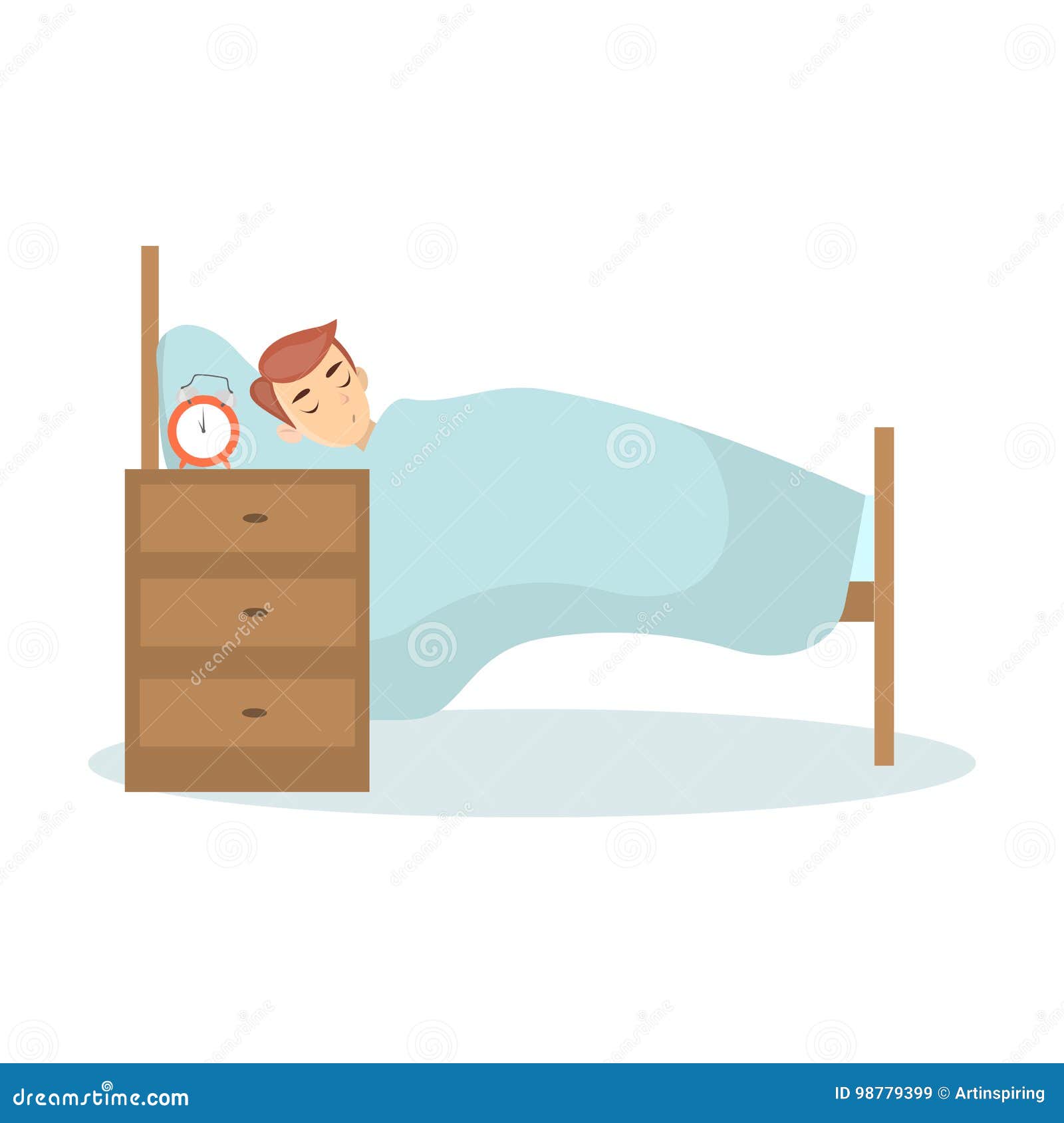 Man sleeping in bed. stock vector. Illustration of night - 98779399
