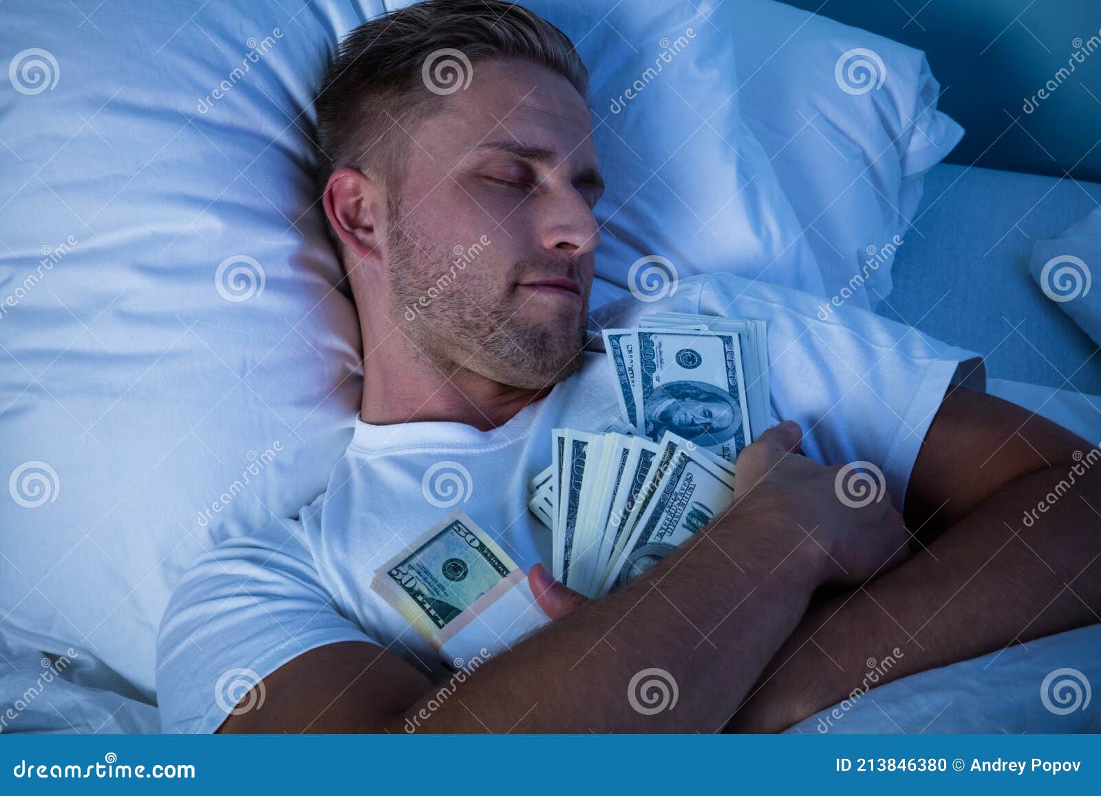 Man Sleeping with Bundle of Currency Notes Stock Photo - Image of