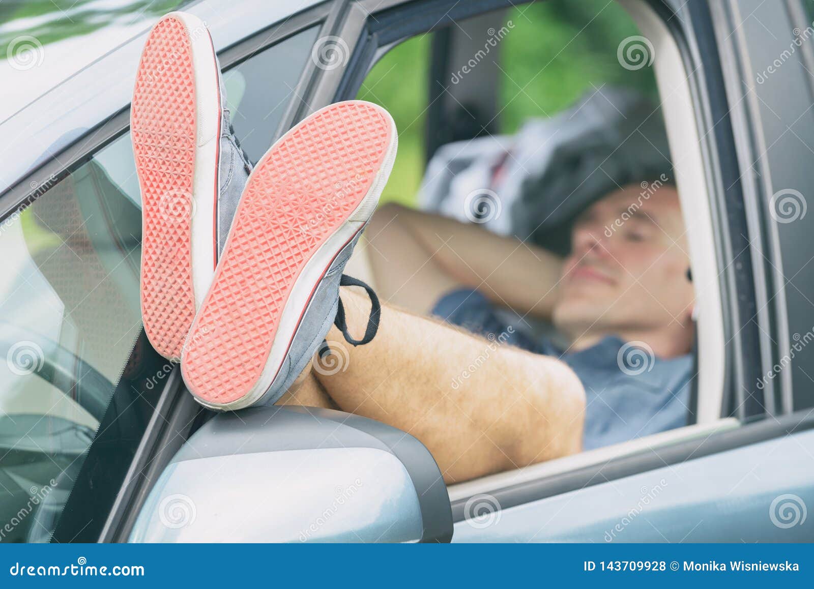 Tired Man Or Driver Sleeping In Car Stock Photo, Picture and Royalty Free  Image. Image 130805192.