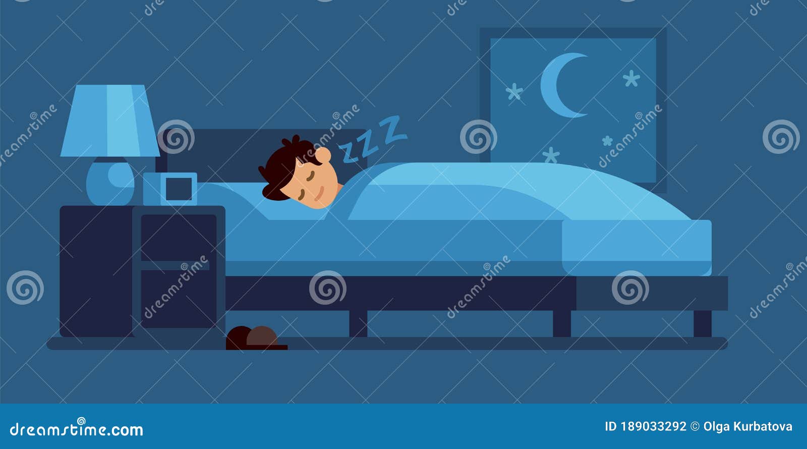 Man Sleeping. Guy Lies on Bed Under Duvet at Night, Comfortable Sleep Time  at Home, Vector Flat Illustration on Interior Stock Vector - Illustration  of comfortable, lifestyle: 189033292