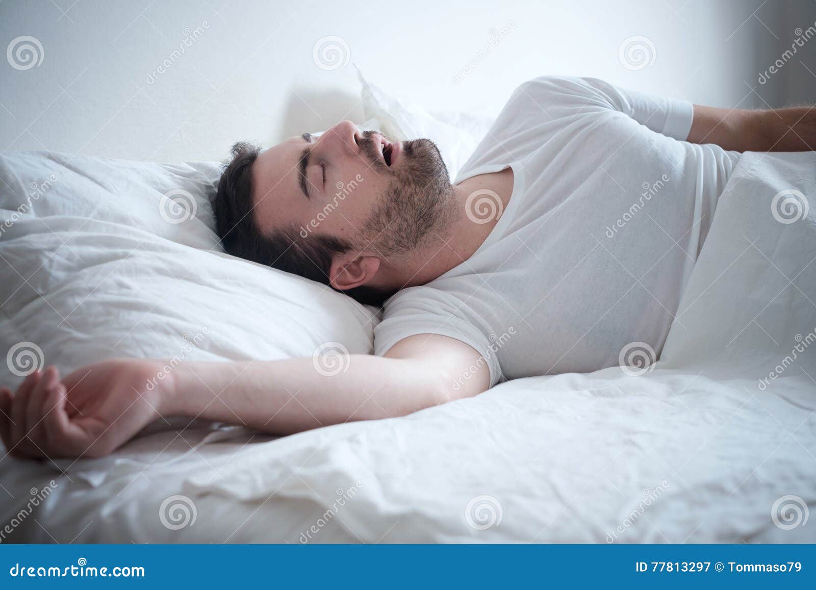Man Sleeping in His Bed and Snoring Loudly Stock Image Image of glow