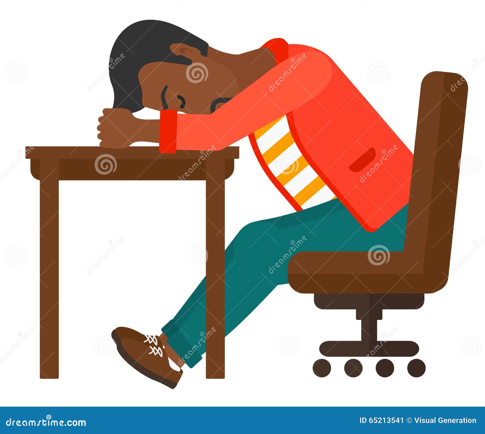 man sleeping table tired african american vector flat design illustration isolated white background 65213541