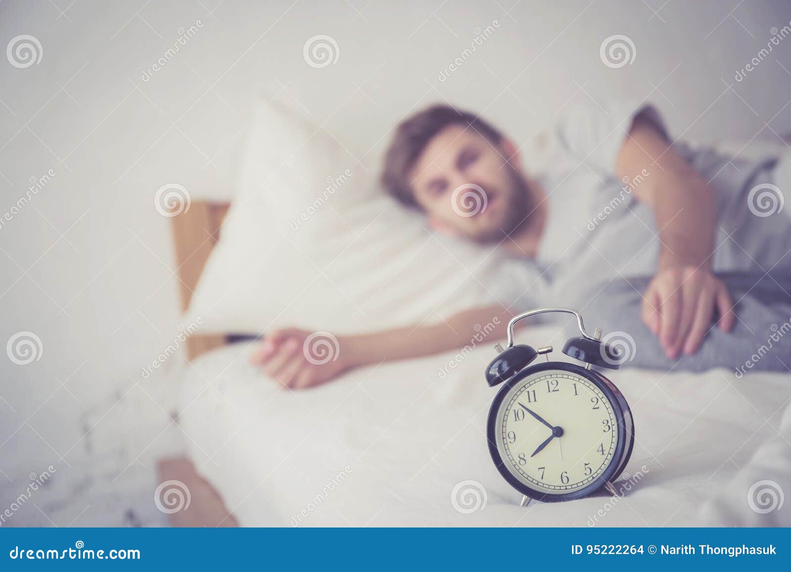 Man Sleepy Nationality American Reaching For The Alarm Clock Sleep