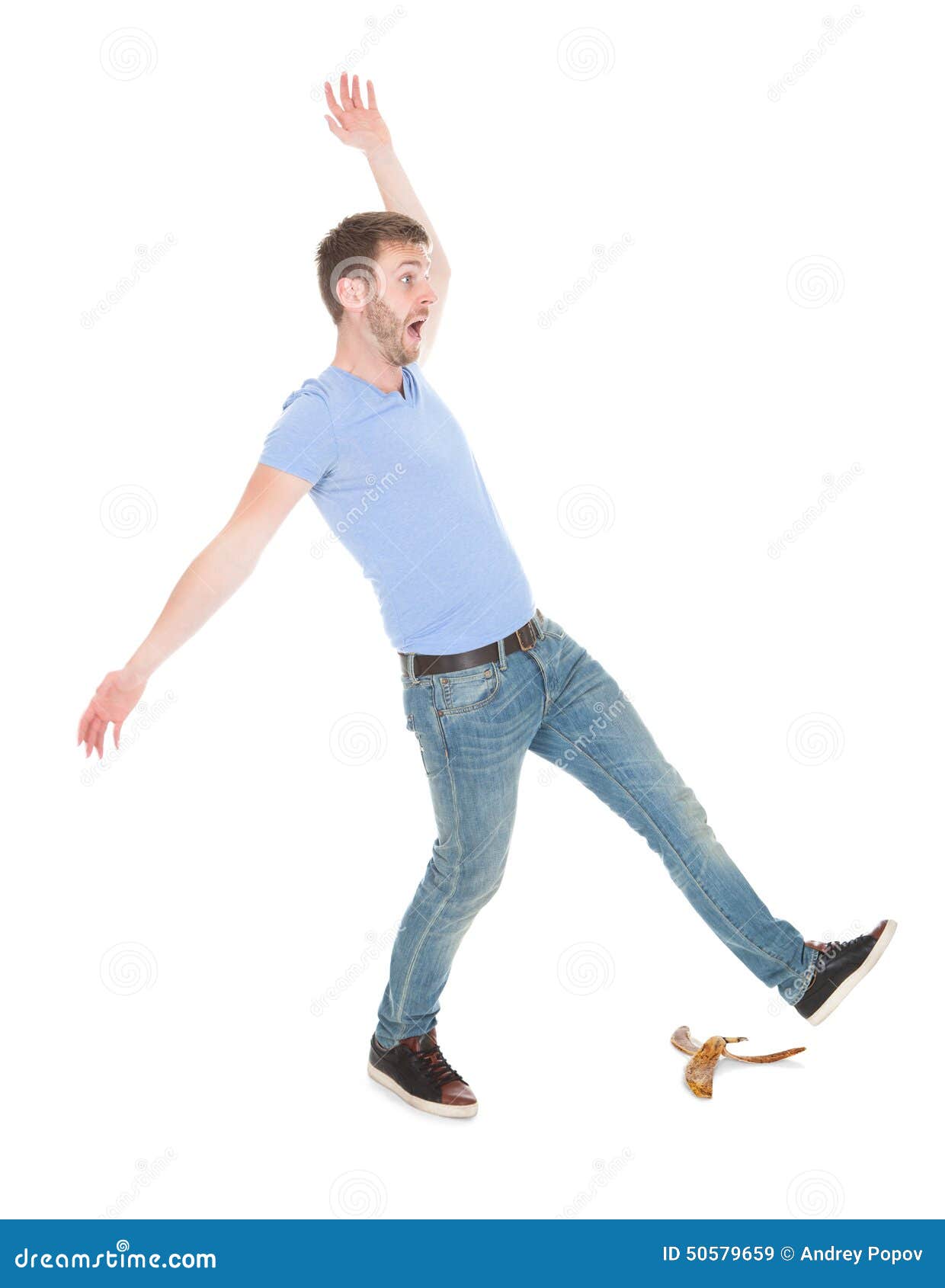 man slipping over white background