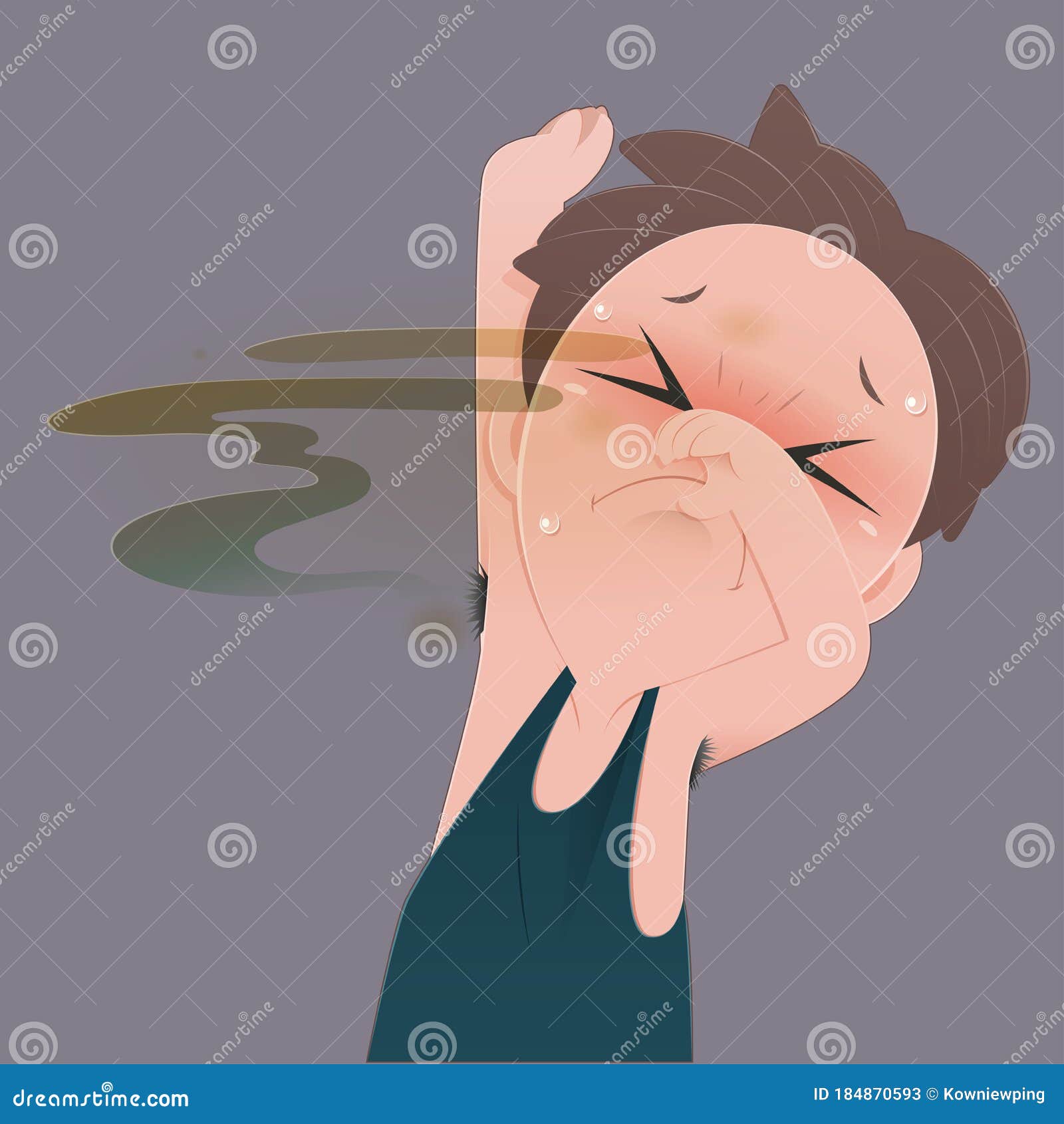 A Man Smelling His Bad Smell Wet Armpit And Body Odor Stock Vector