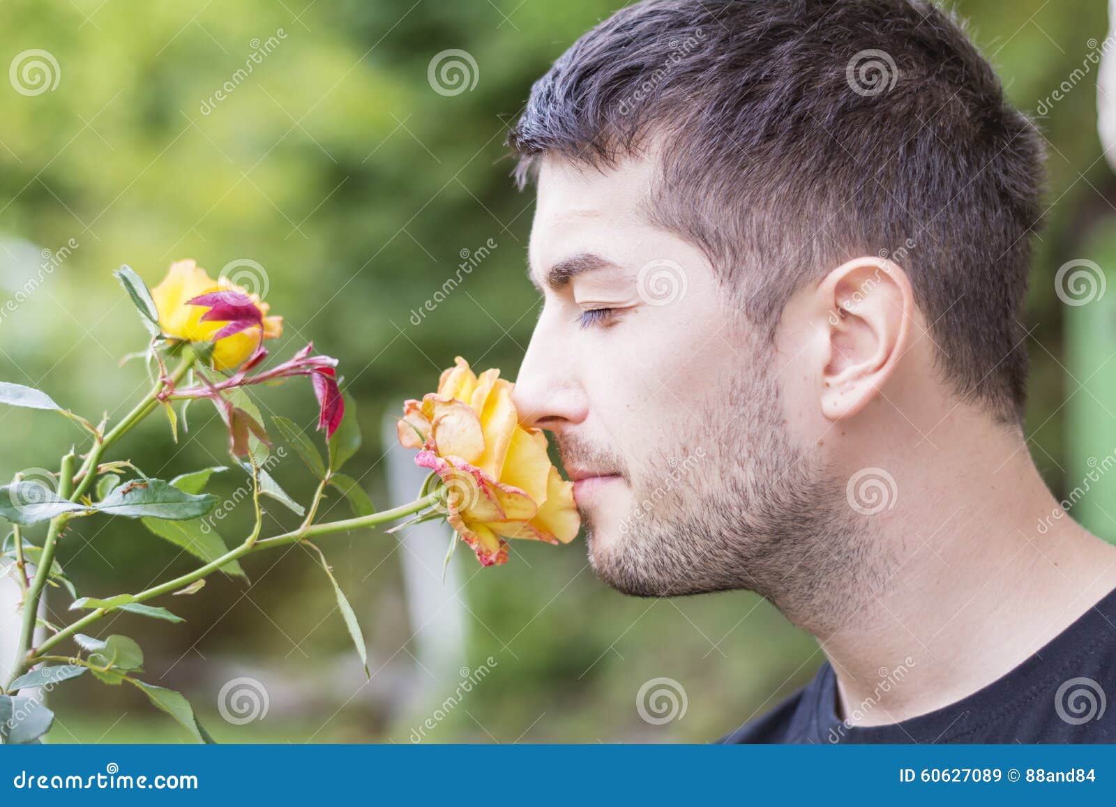 Man smelling a rose stock image. Image of friendly, garden 60627089