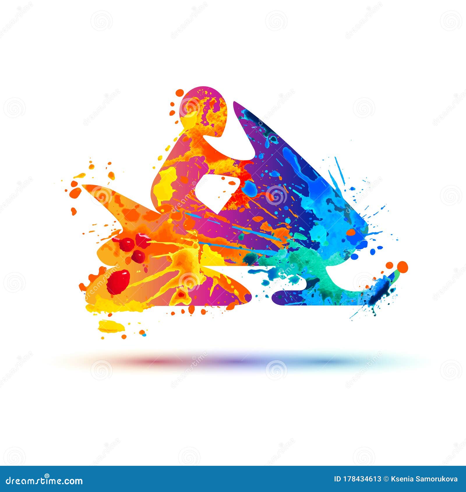 Man On A Snowmobile. Vector Splash Paint Silhouette Stock ...