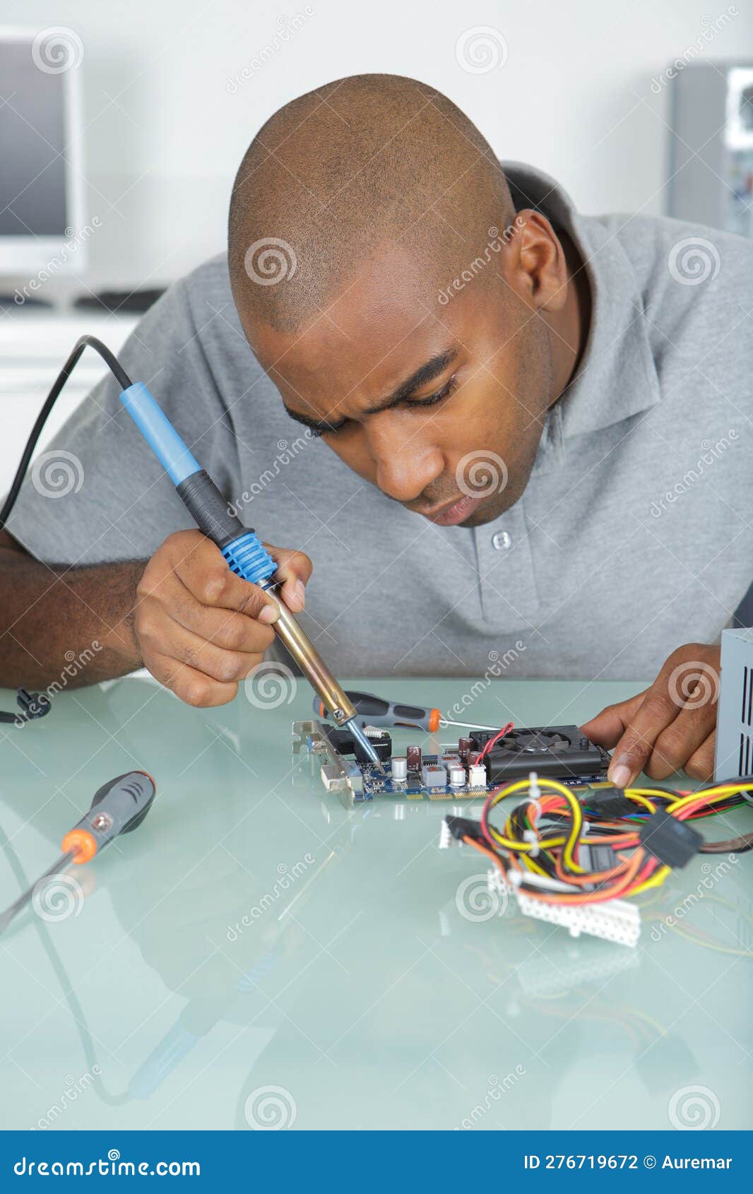 Man soldering pc stock photo. Image of reflective, hand 276719672