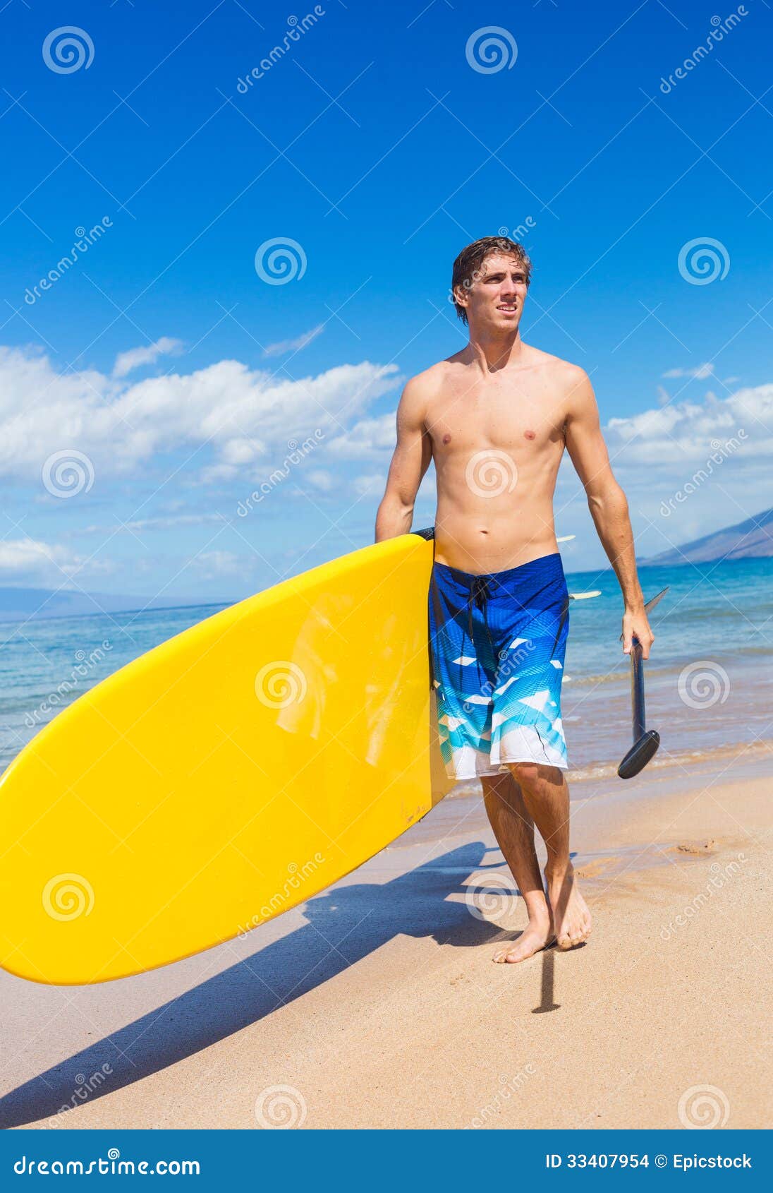 Man with Stand Up Paddle Board Stock Photo - Image of exercise ...