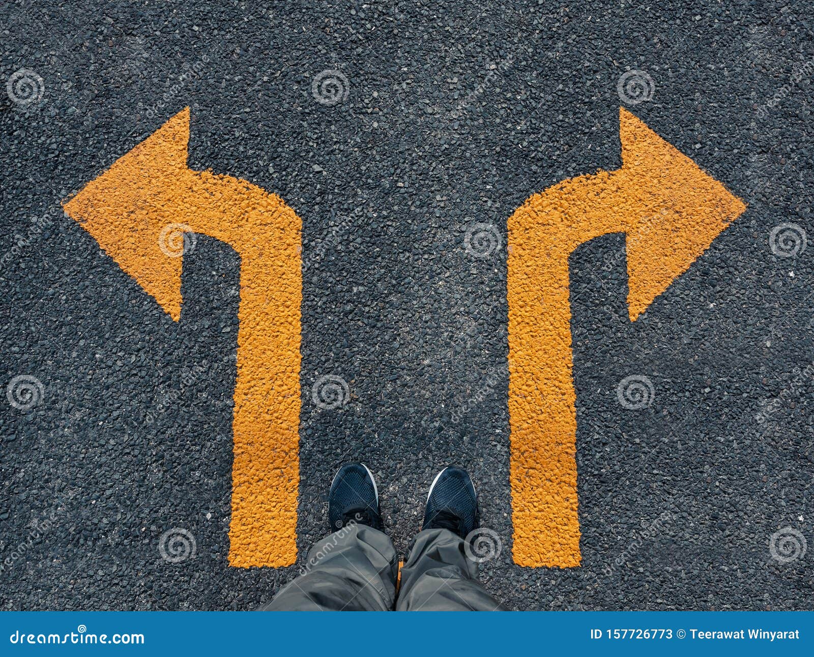 man standing arrow direction choice left and right sign conceptual