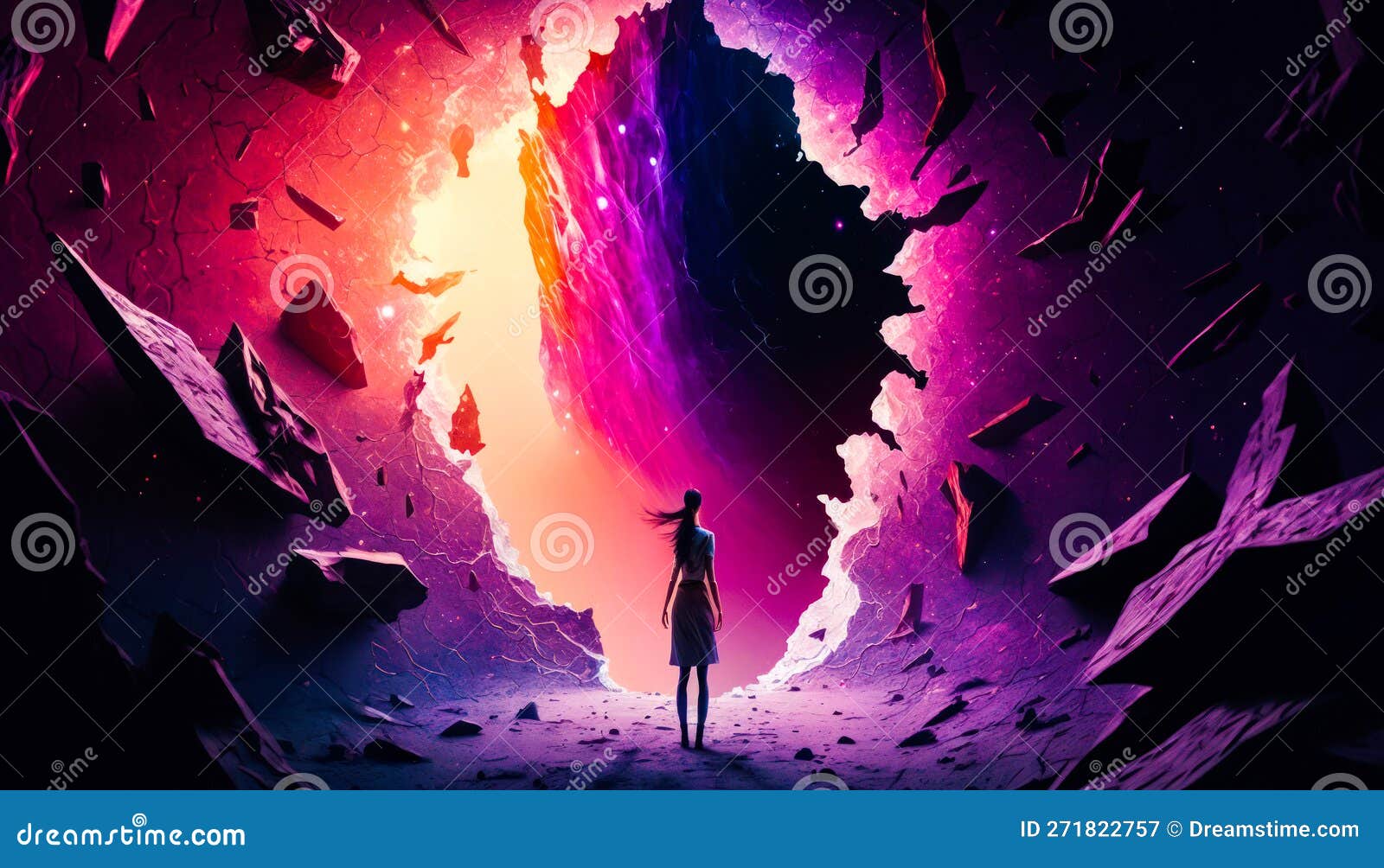 Man Standing in Front of Hole in the Ground. Generative AI Stock Image