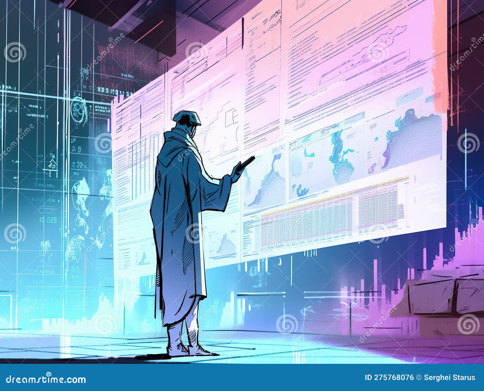 A Man Standing In Front Of A Large Screen Ai Generative Image Stock A Man Standing In Front Of A Large Screen Ai Generative Image Stock
