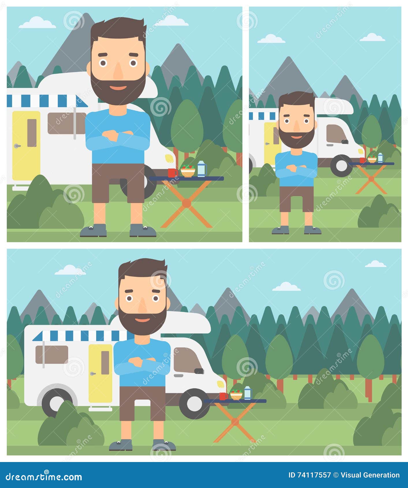 Man Standing in Front of Motor Home. Stock Vector - Illustration of ...