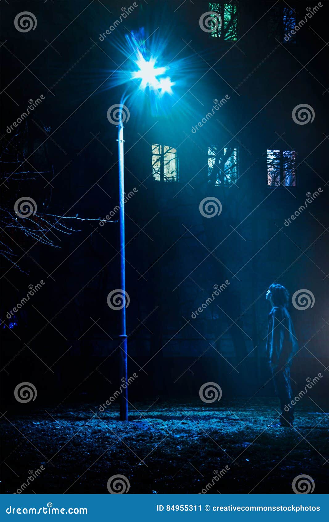 Man Standing In Front Of Street Light Turned On Picture. Image: 84955311