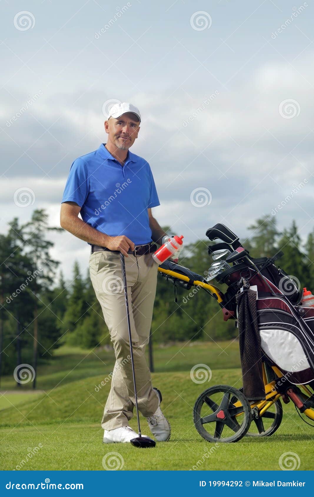 Man Standing by Golf Bag Full of Sticks Stock Photo Image of golf