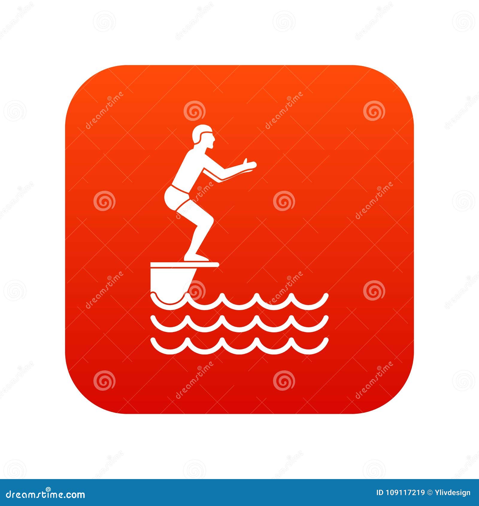 man standing on springboard icon digital red