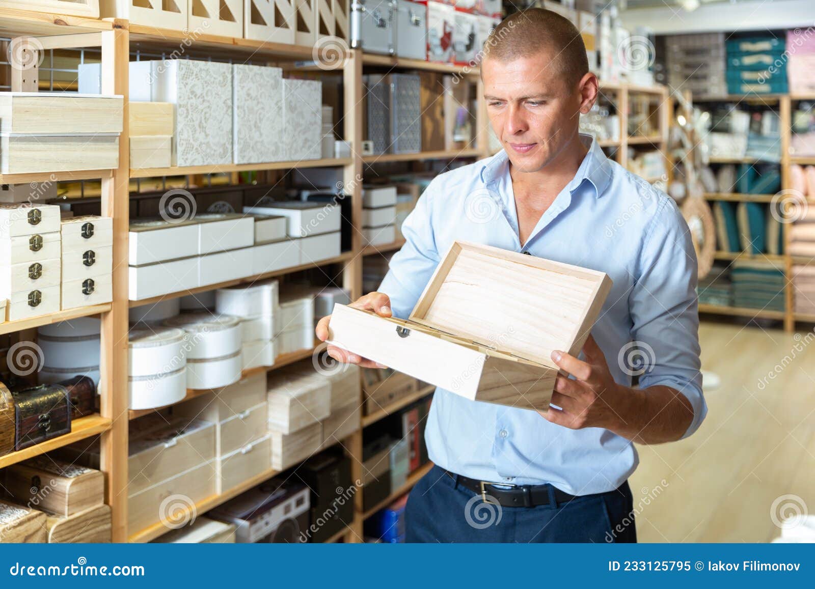 man with sundries storage box