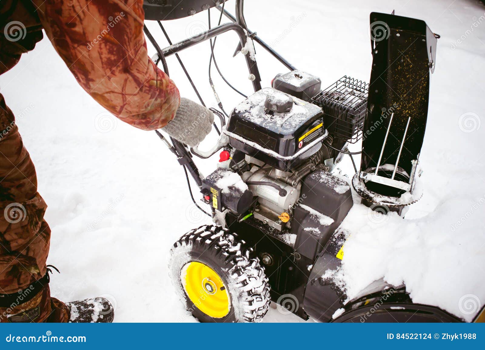 Man Starts Engine Snow Blower Stock Photo Image of blow, mechanical