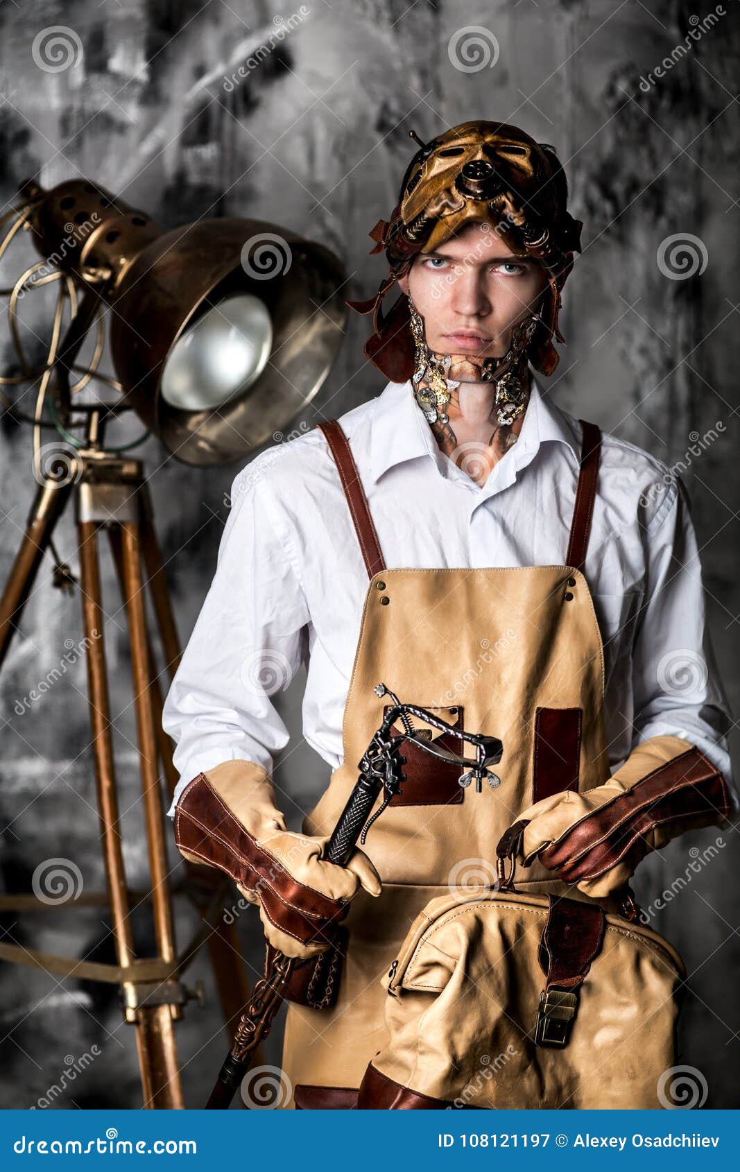 Steam punk man stock image. Image of background, industrial