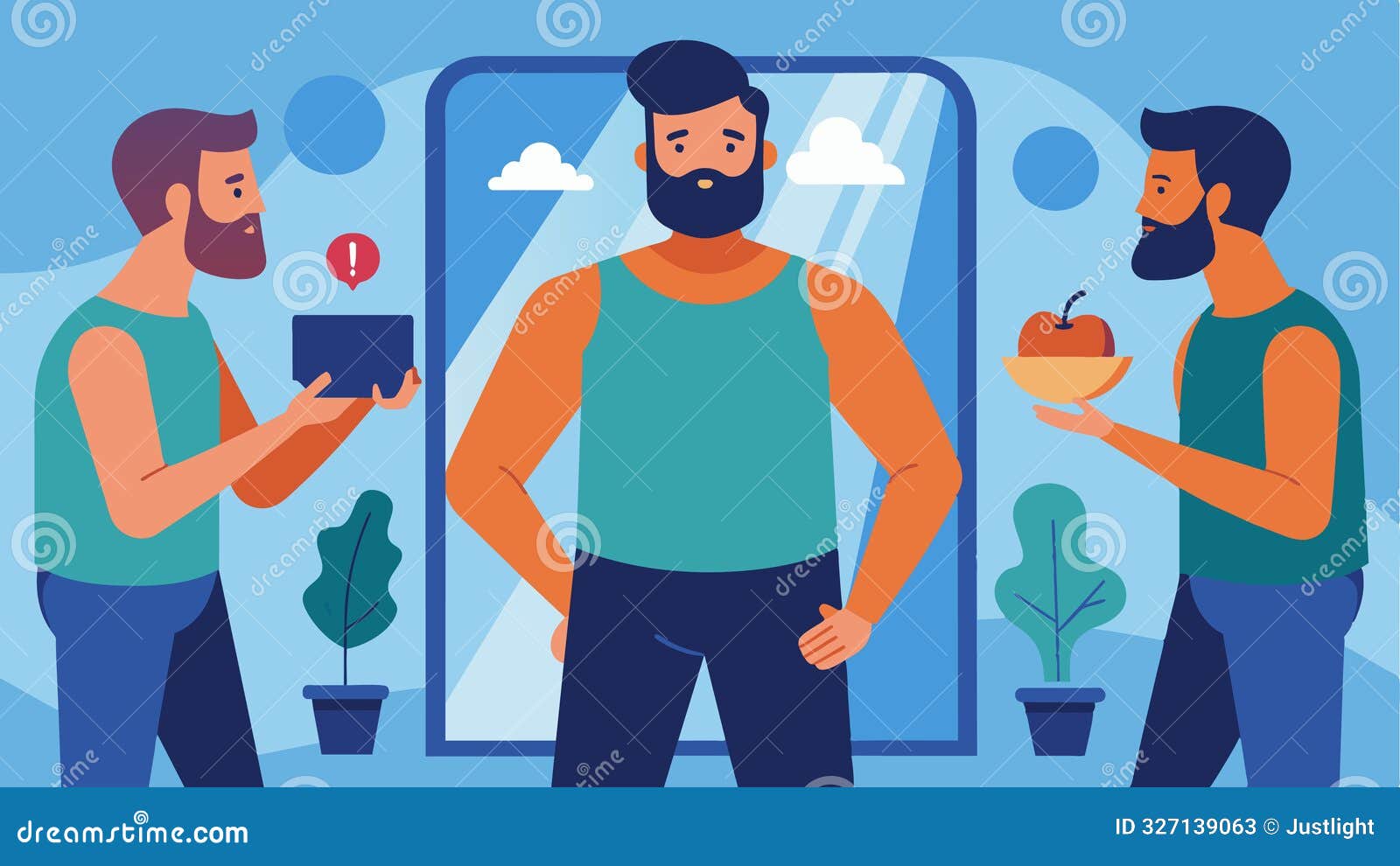 a man struggles with body dysmorphia after constantly comparing himself to the chiseled and toned models in adver