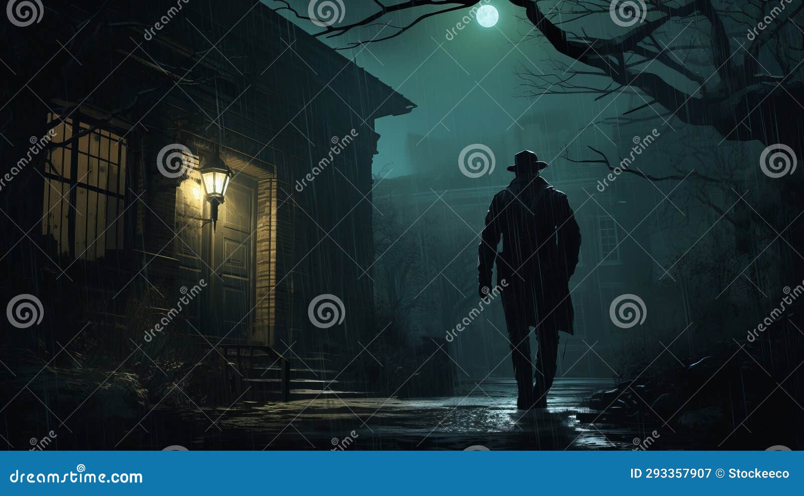 nighttime hunter: a haunting street scene with man outdoors