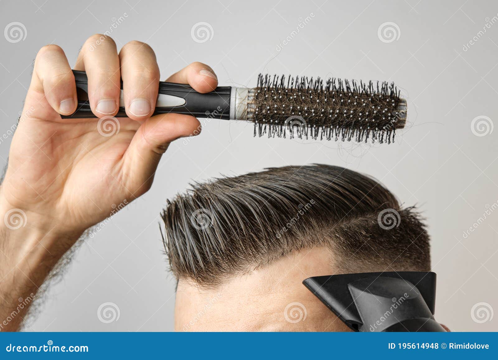 Man Styling His Hair with Hair Dryer and Round Brush. Hair Care at Home after Barbershop Stock Photo - Image of forehead, beauty: 195614948 Man Styling His Hair with Hair Dryer and Round Brush. Hair Care at Home after Barbershop Stock Photo - Image of forehead, beauty: 195614948