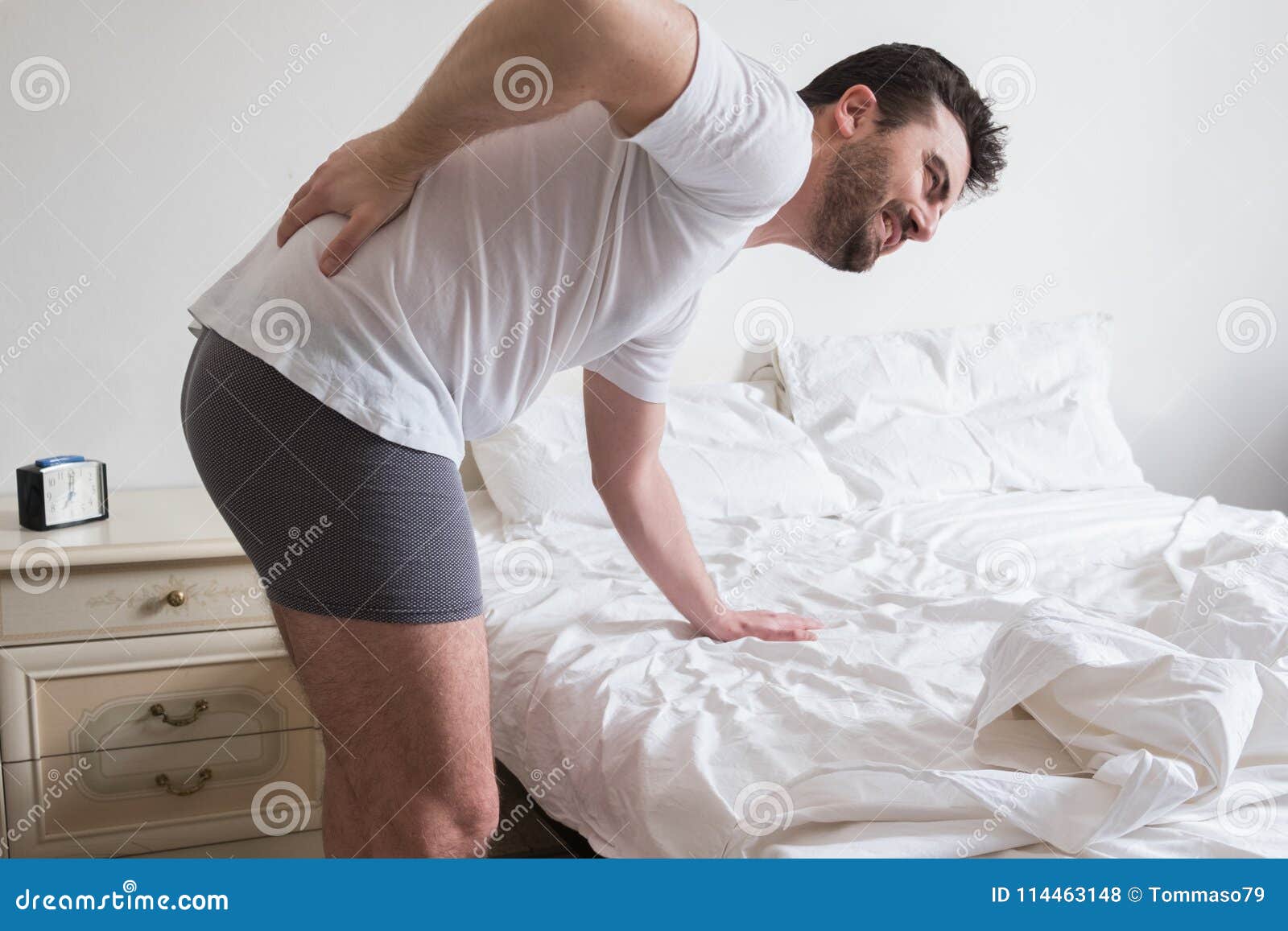 Man Awakening in the Morning and Suffering Backache Stock Photo Image of feeling, mattress