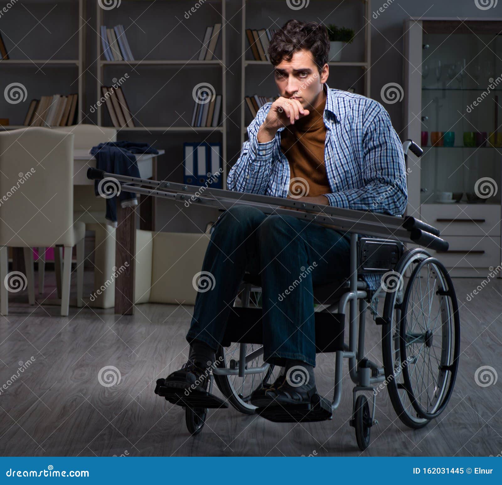 Man Suffering from Depression at Wheelchair Stock Image Image of