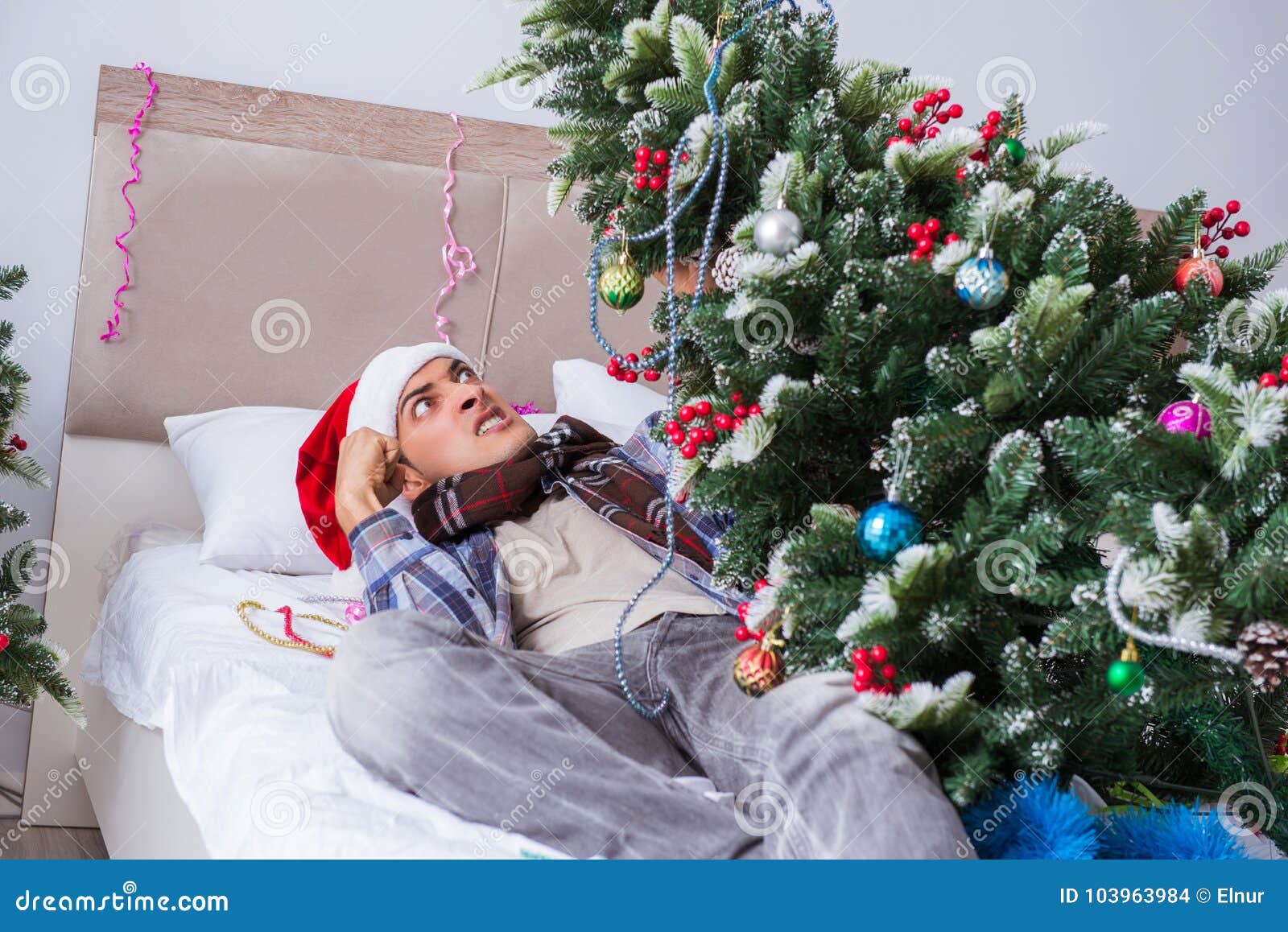 The Man Suffering Hangover after Christmas Party Stock Photo Image of