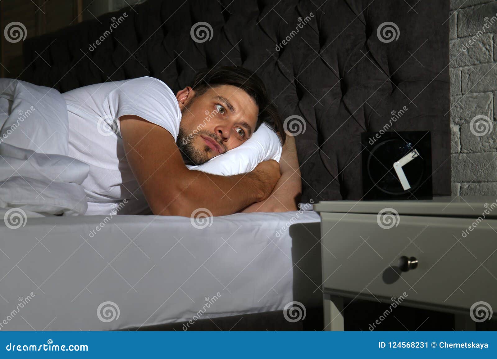 Man Suffering from Insomnia in Bed Stock Image - Image of clock, person ...