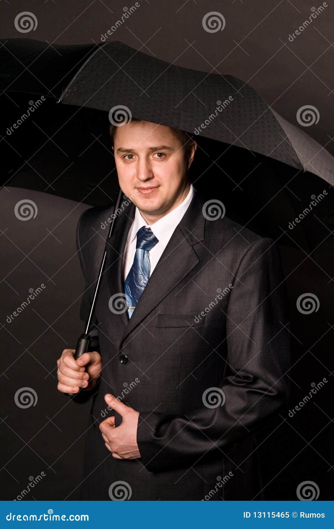 The Man in Suit with Black Umbrella Stock Image Image of standing
