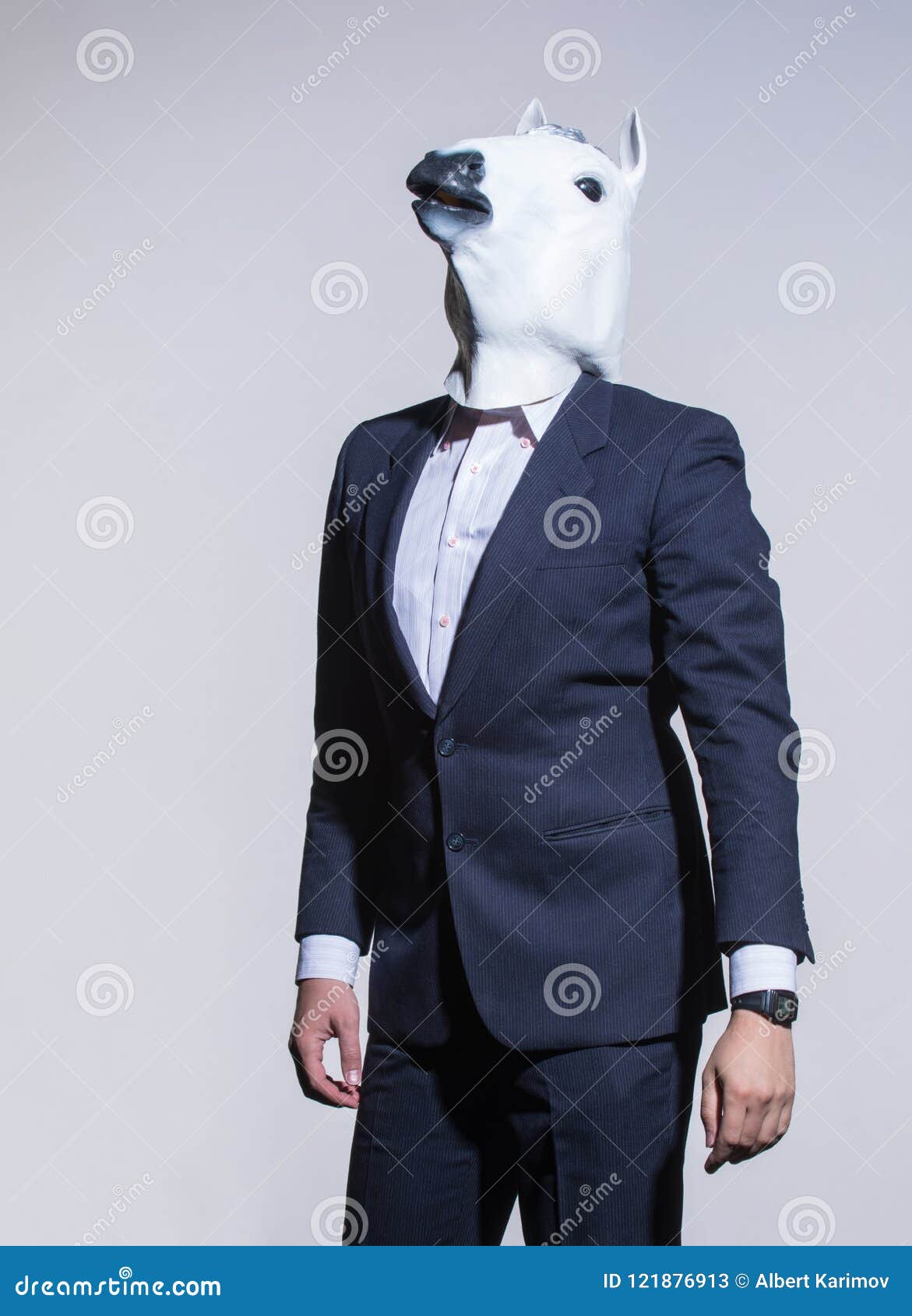 Man with a Horse Mask on a Light Background Stock Image - Image of dressed,  chief: 121876913