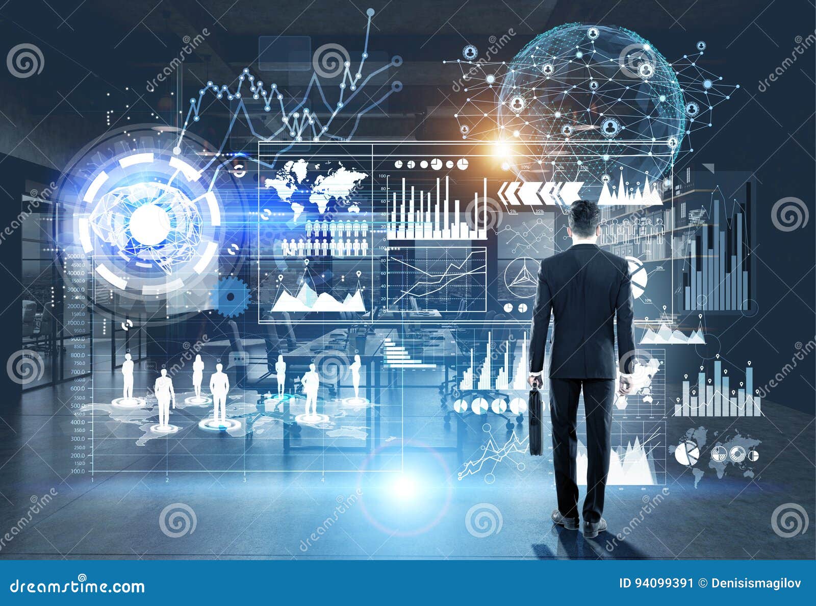 man with suitcase and graphs